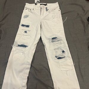 Ralph Lauren White Distressed Patchwork Jeans with Indigo Underlays